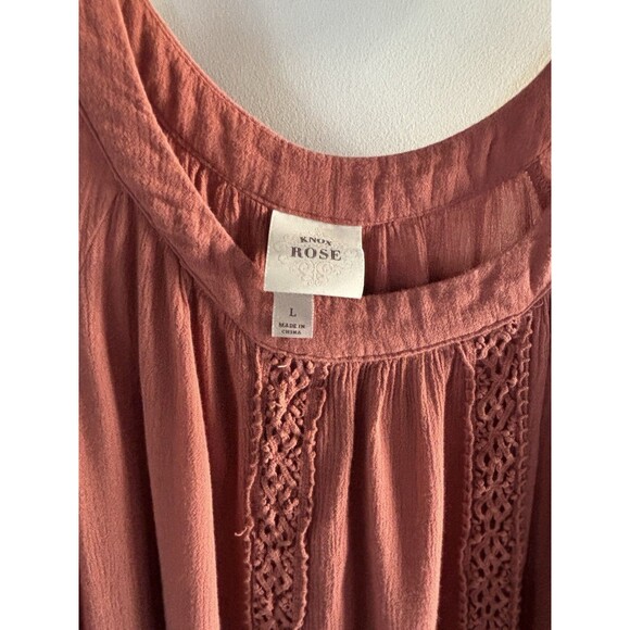 Knox Rose Dusty Rose Color Peek A Boo Shoulder Dress Hippie Boho Garden Size L - Picture 5 of 8